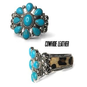 New Turquoise Stretchy Leopard Cowhide Leather Bracelet